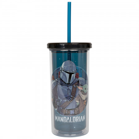 Star Wars The Mandalorian Holding Child Grogu 20oz Cup w/Lid And Straw